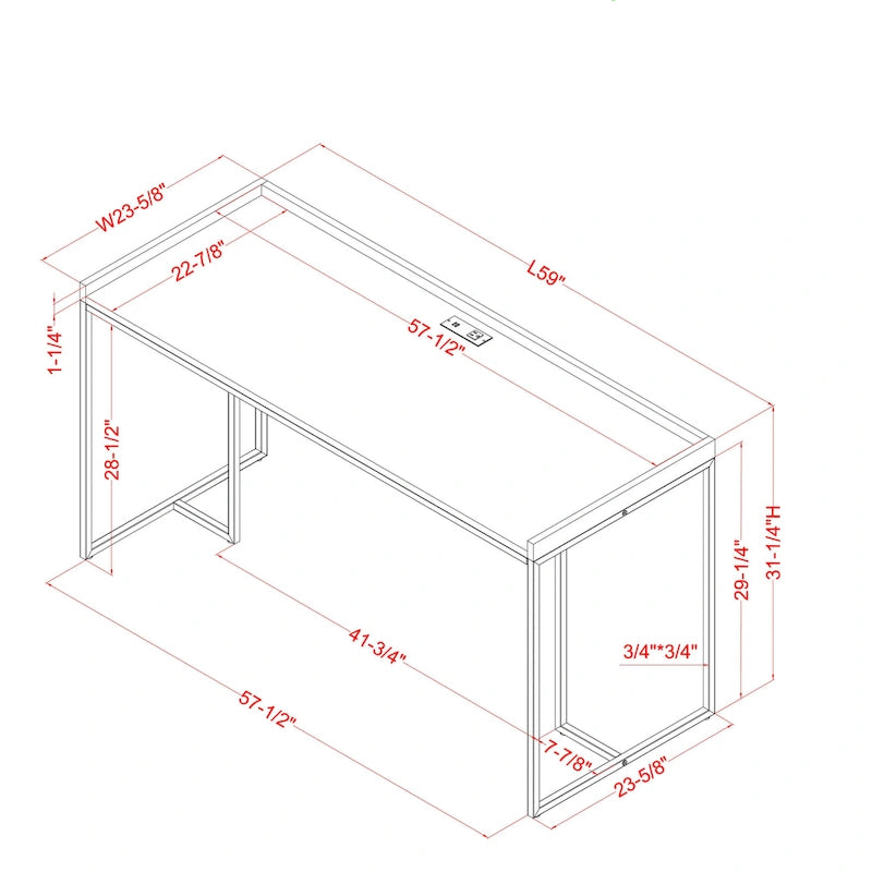 Industrial 59-Inch Metal Computer Desk with USB Ports & Cable Management