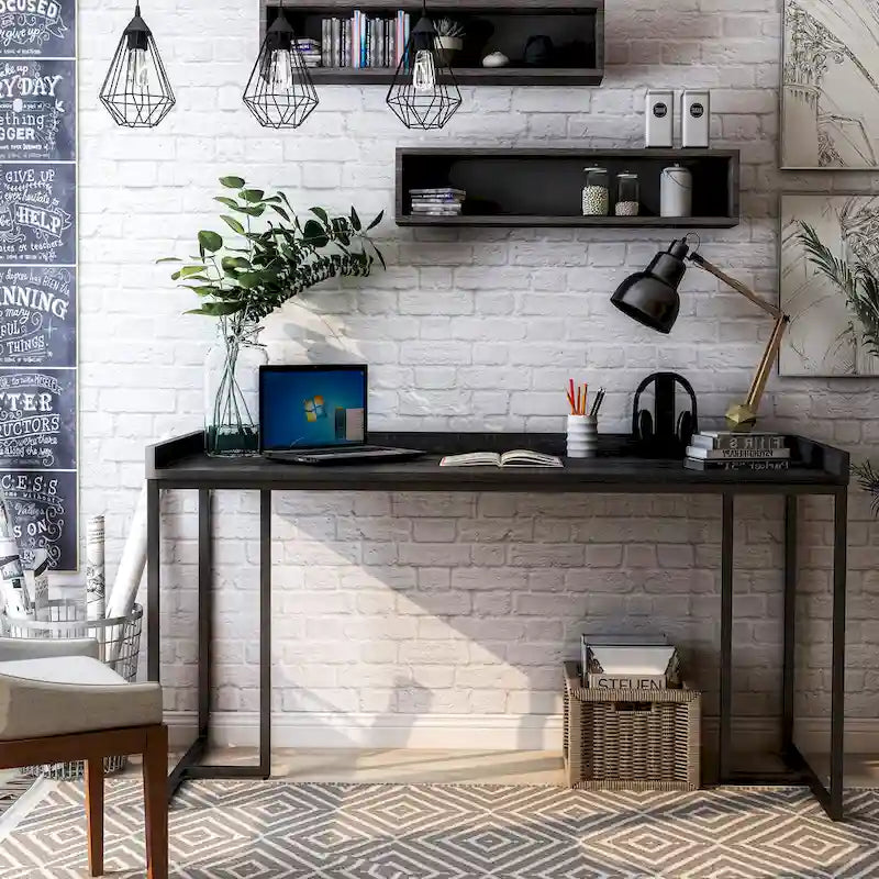 Industrial 59-Inch Metal Computer Desk with USB Ports & Cable Management
