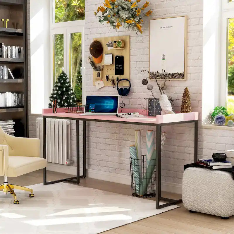 Industrial 59-Inch Metal Computer Desk with USB Ports & Cable Management