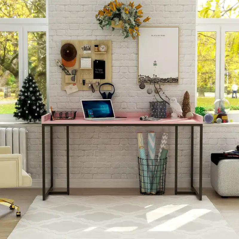Industrial 59-Inch Metal Computer Desk with USB Ports & Cable Management