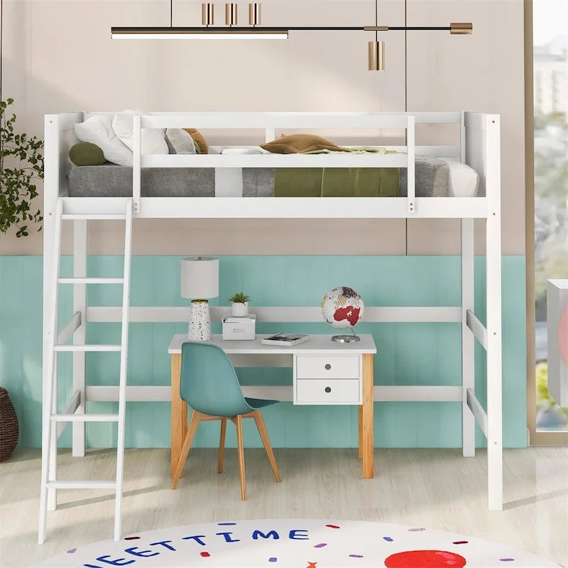 Solid Wood Twin Size Loft Bed with Ladder & Space-Saving Design