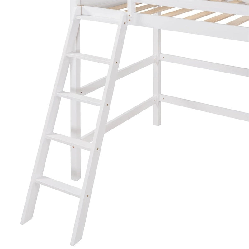 Solid Wood Twin Size Loft Bed with Ladder & Space-Saving Design