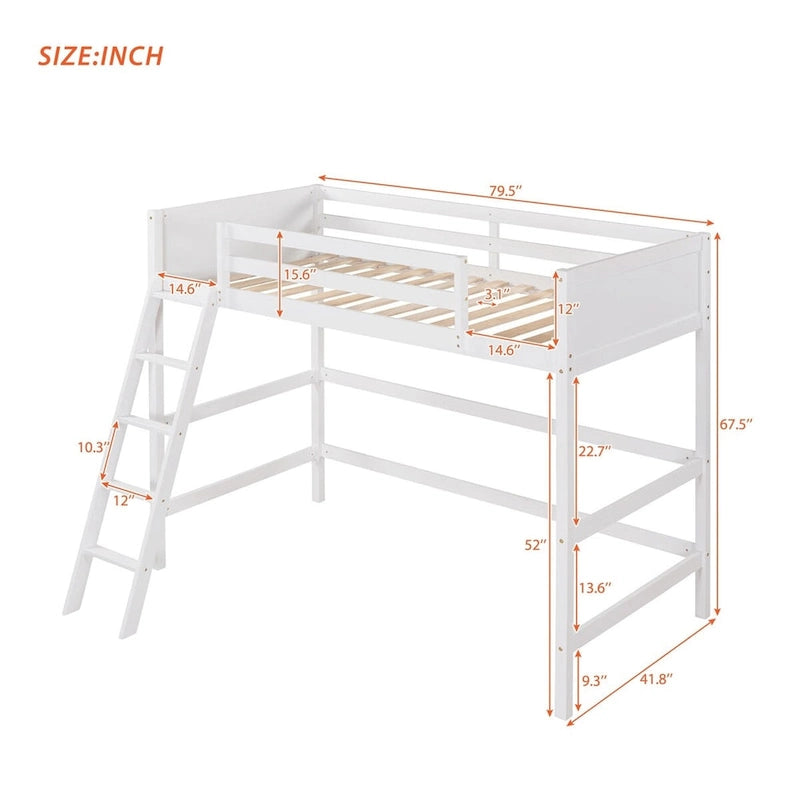 Solid Wood Twin Size Loft Bed with Ladder & Space-Saving Design