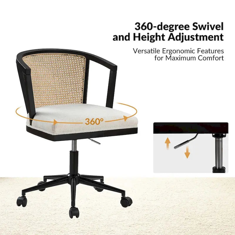 Ingrid Modern Rattan Swivel Height Adjustment Office Chair by HULALA HOME
