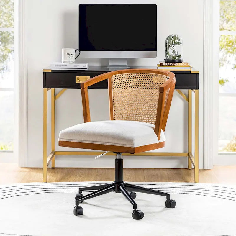 Ingrid Modern Rattan Swivel Height Adjustment Office Chair by HULALA HOME