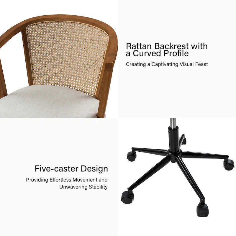 Ingrid Modern Rattan Swivel Height Adjustment Office Chair by HULALA HOME