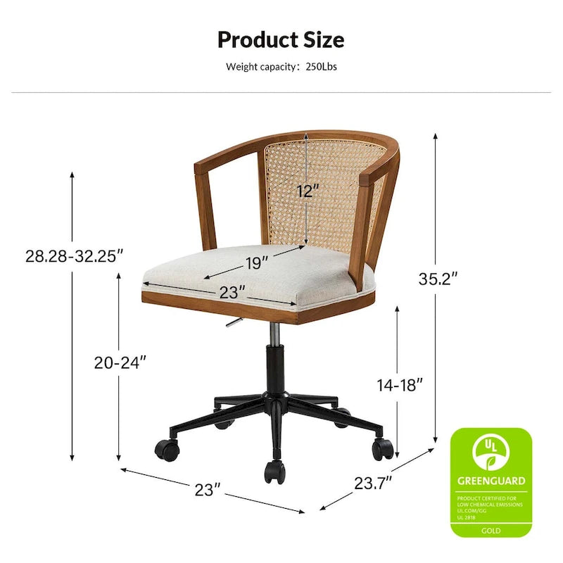 Ingrid Modern Rattan Swivel Height Adjustment Office Chair by HULALA HOME
