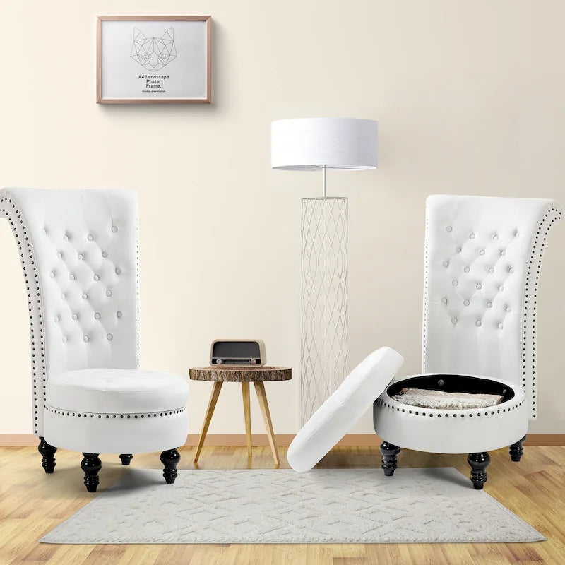AVAWING Set of 2 High Back Throne Chair Velvet Armless Royal Accent Chair with Storage