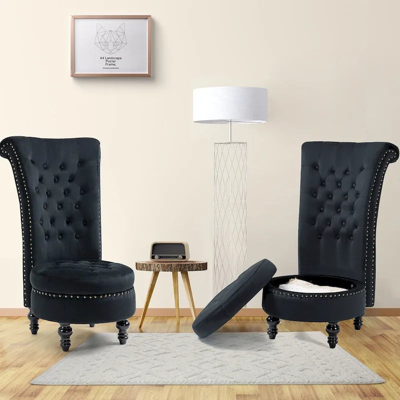 AVAWING Set of 2 High Back Throne Chair Velvet Armless Royal Accent Chair with Storage