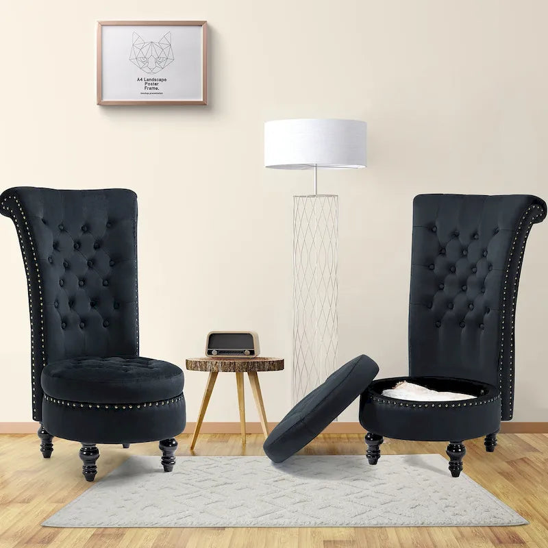 AVAWING Set of 2 High Back Throne Chair Velvet Armless Royal Accent Chair with Storage