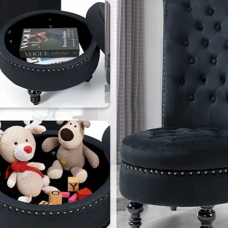 AVAWING Set of 2 High Back Throne Chair Velvet Armless Royal Accent Chair with Storage