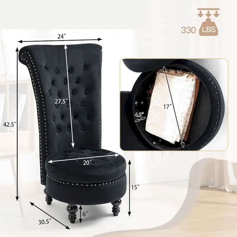 AVAWING Set of 2 High Back Throne Chair Velvet Armless Royal Accent Chair with Storage