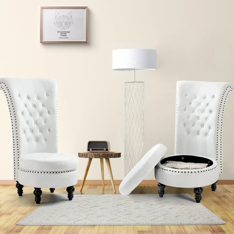 AVAWING Set of 2 High Back Throne Chair Velvet Armless Royal Accent Chair with Storage