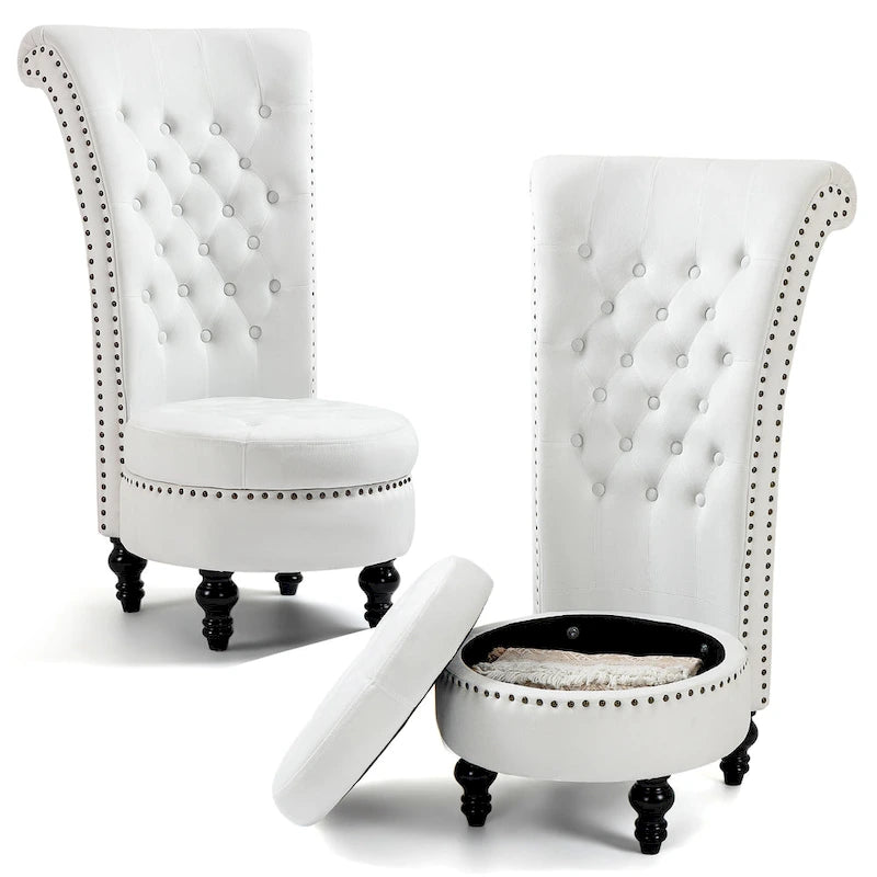 AVAWING Set of 2 High Back Throne Chair Velvet Armless Royal Accent Chair with Storage