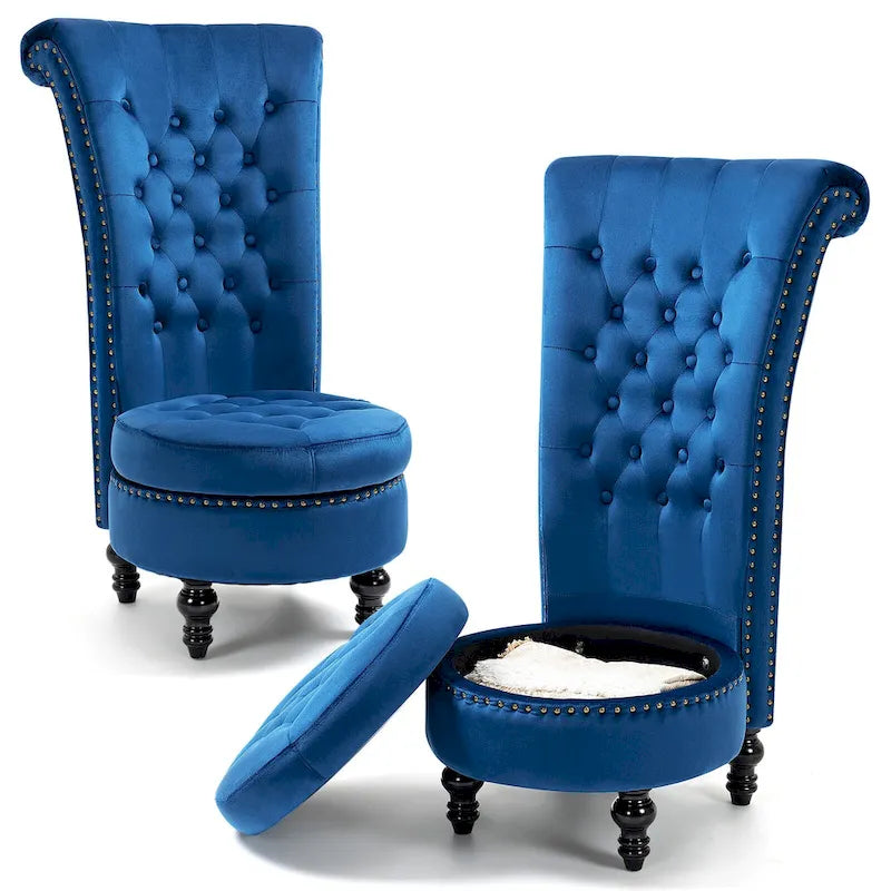 AVAWING Set of 2 High Back Throne Chair Velvet Armless Royal Accent Chair with Storage