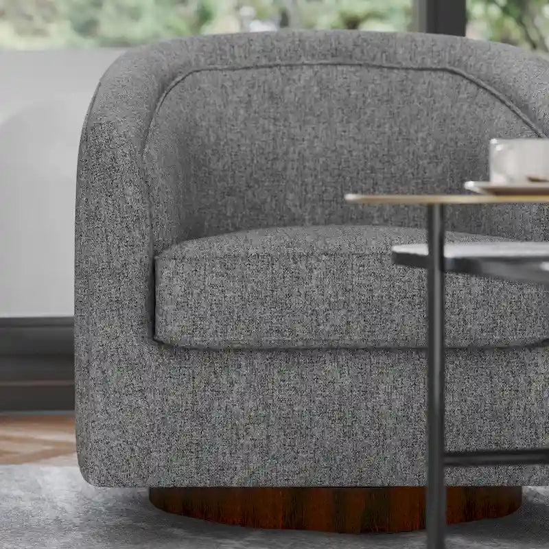 Traditional Club Style Upholstered Accent Chair with 360 Swivel Metal Base