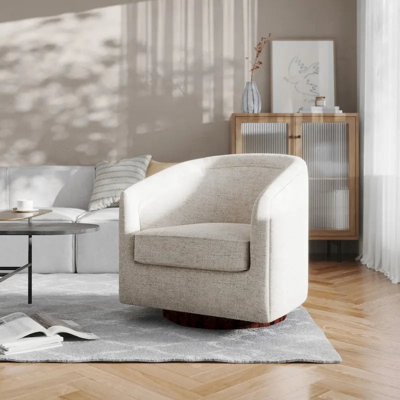 Traditional Club Style Upholstered Accent Chair with 360 Swivel Metal Base