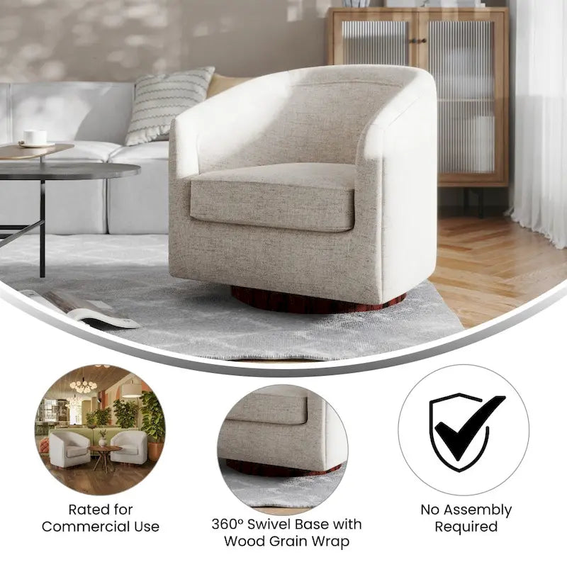 Traditional Club Style Upholstered Accent Chair with 360 Swivel Metal Base