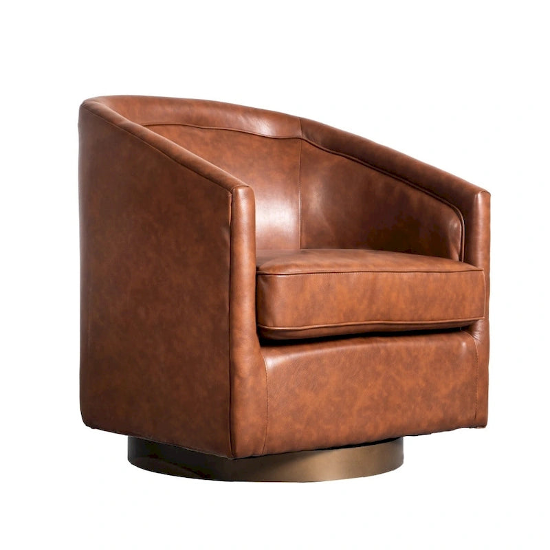 Traditional Club Style Upholstered Accent Chair with 360 Swivel Metal Base