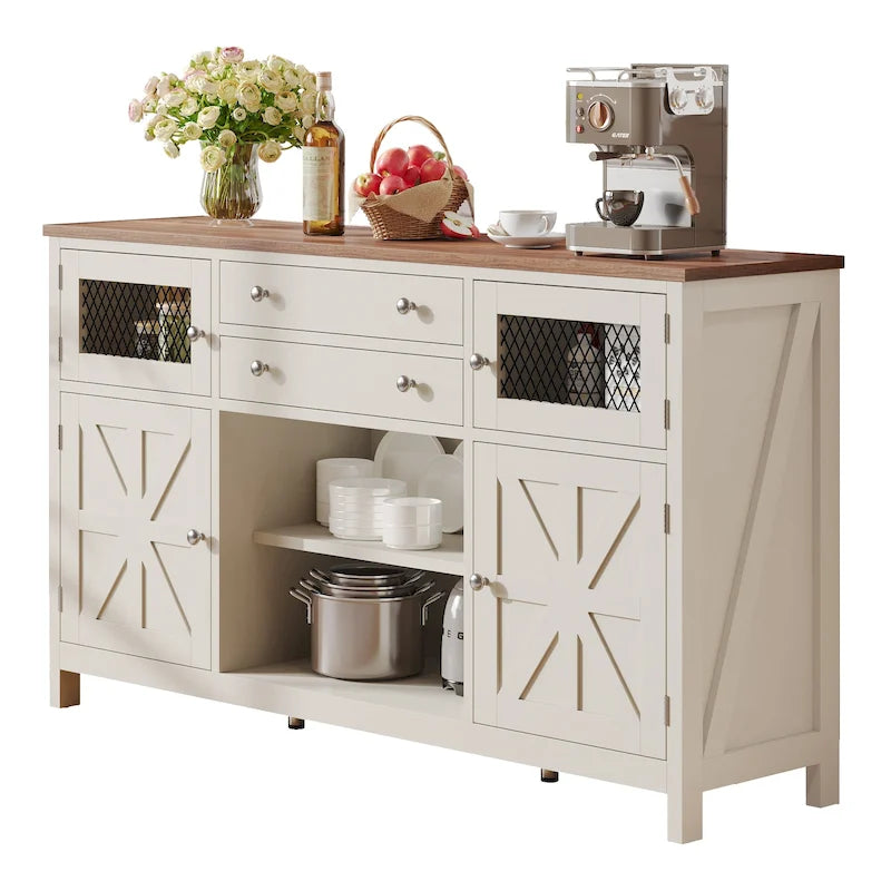 Farmhouse Buffet Cabinet with 2 Drawers & Storage Sideboard for Kitchen Dining Room