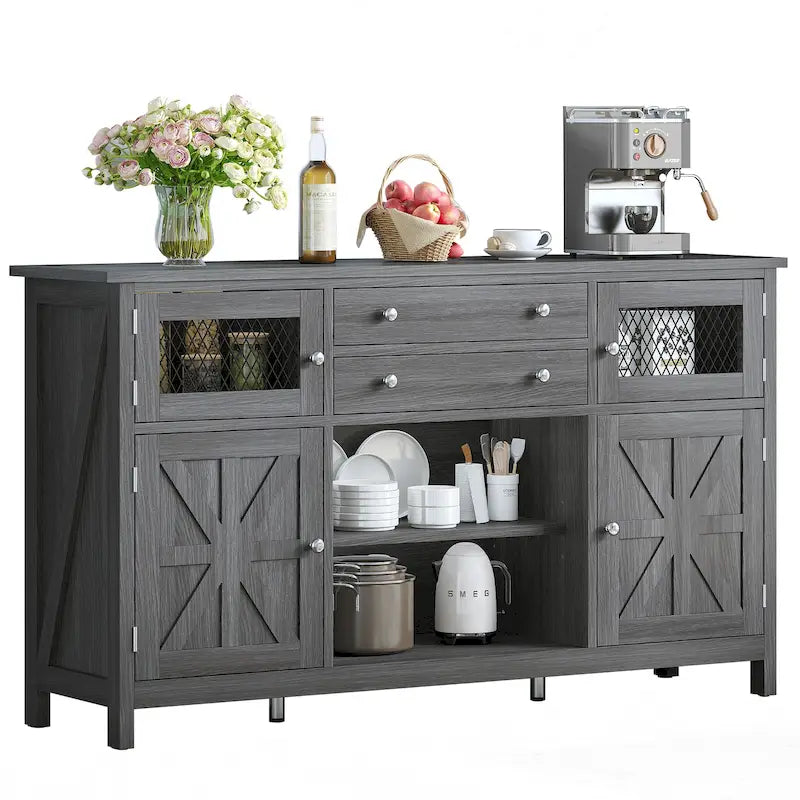 Moasis Farmhouse Buffet Cabinet with Storage, 2 Drawers Sideboard for Kitchen Dining Room