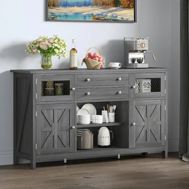 Moasis Farmhouse Buffet Cabinet with Storage, 2 Drawers Sideboard for Kitchen Dining Room