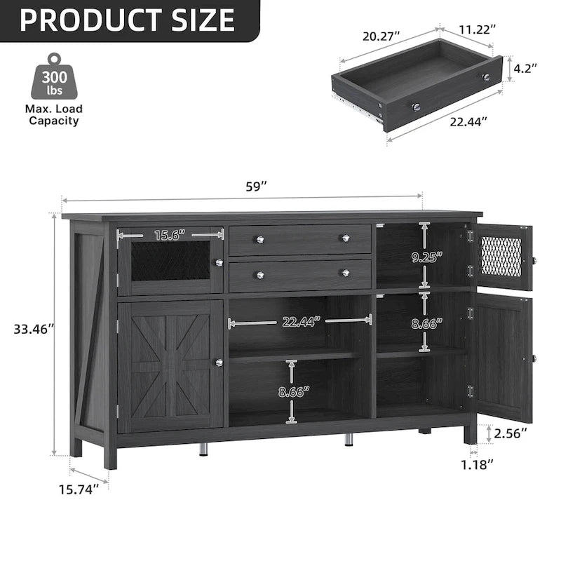 Moasis Farmhouse Buffet Cabinet with Storage, 2 Drawers Sideboard for Kitchen Dining Room