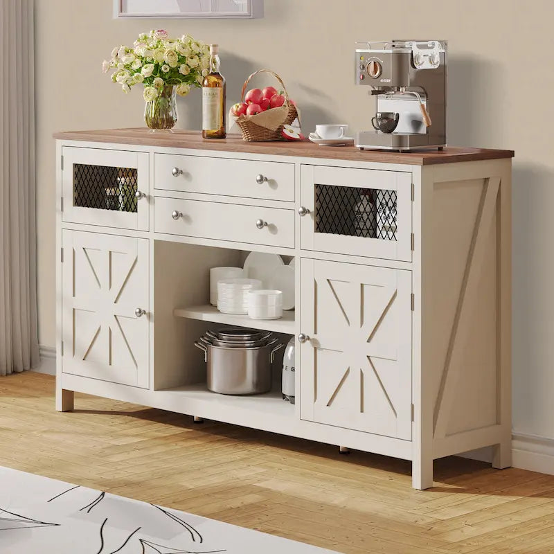 Farmhouse Buffet Cabinet with 2 Drawers & Storage Sideboard for Kitchen Dining Room
