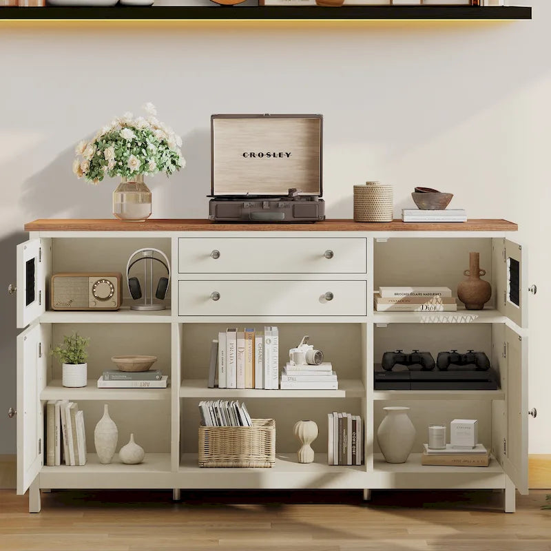 Farmhouse Buffet Cabinet with 2 Drawers & Storage Sideboard for Kitchen Dining Room