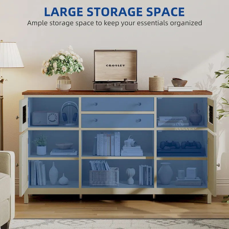 Farmhouse Buffet Cabinet with 2 Drawers & Storage Sideboard for Kitchen Dining Room