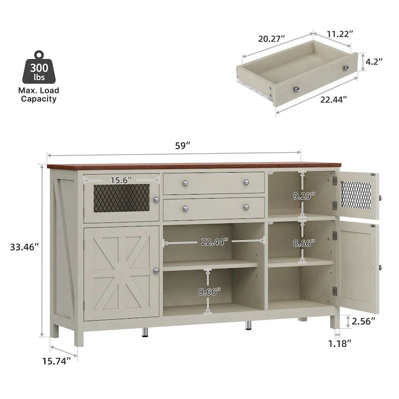 Farmhouse Buffet Cabinet with 2 Drawers & Storage Sideboard for Kitchen Dining Room