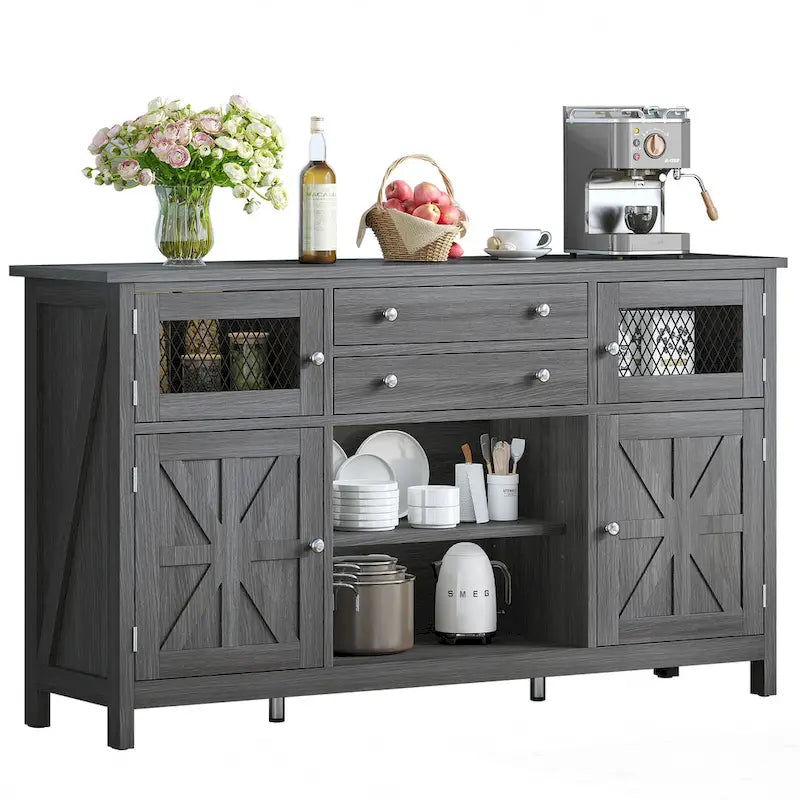 Farmhouse Buffet Cabinet with 2 Drawers & Storage Sideboard for Kitchen Dining Room