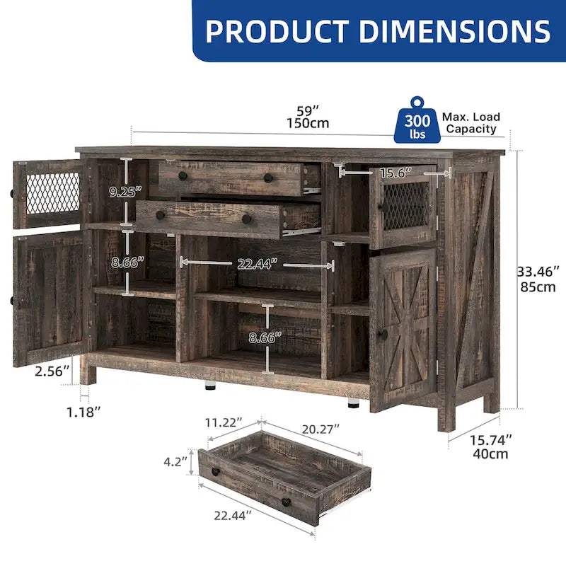 Farmhouse Buffet Cabinet with 2 Drawers & Storage Sideboard for Kitchen Dining Room