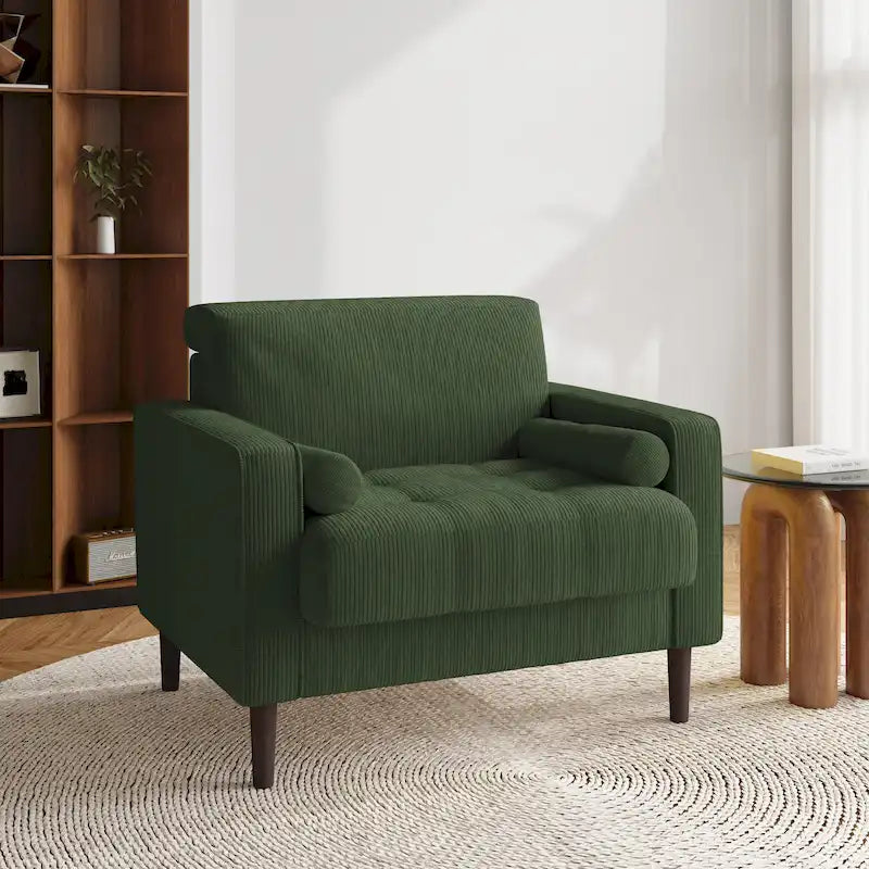 Aronas Modern Corduroy Wide Accent Chair with Pillows