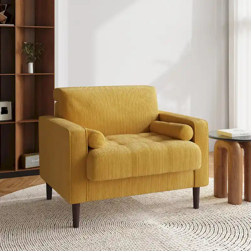 Aronas Modern Corduroy Wide Accent Chair with Pillows
