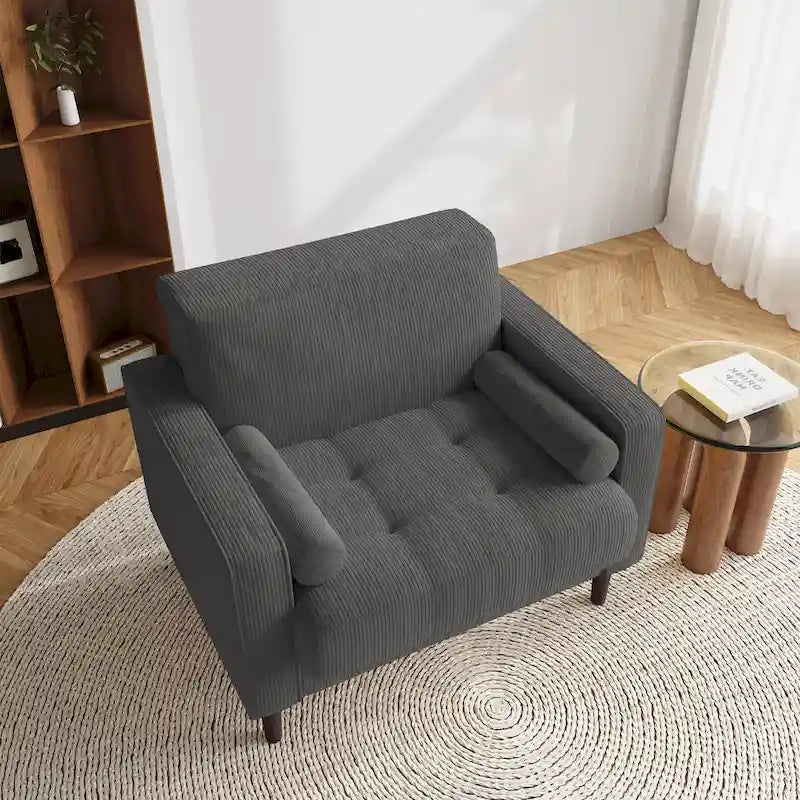 Aronas Modern Corduroy Wide Accent Chair with Pillows