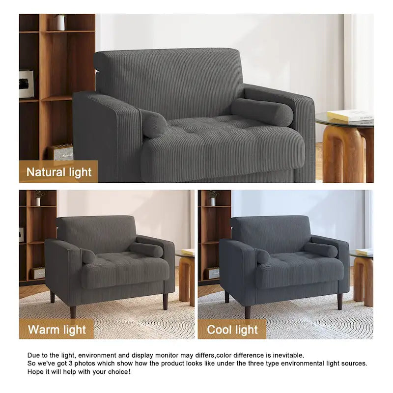Aronas Modern Corduroy Wide Accent Chair with Pillows