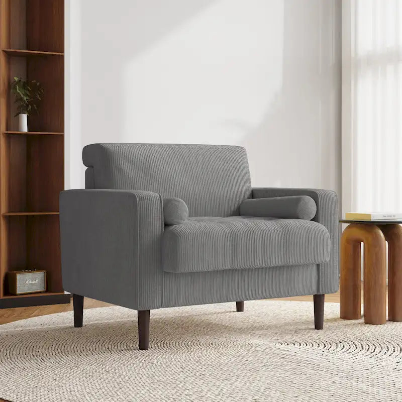 Aronas Modern Corduroy Wide Accent Chair with Pillows