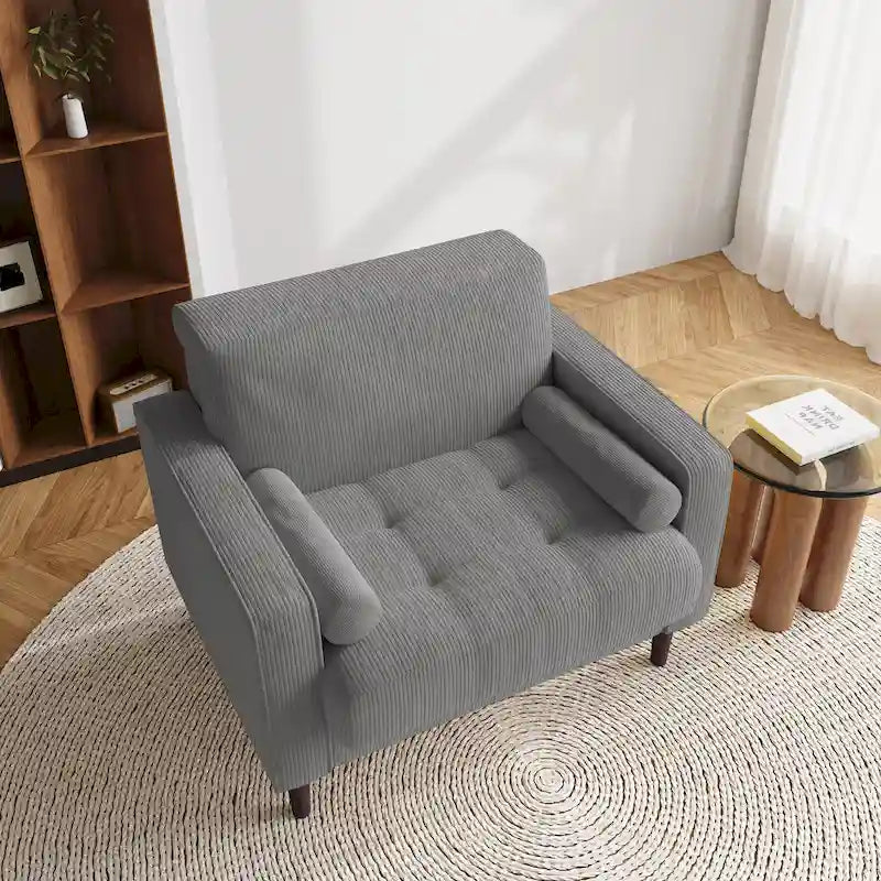 Aronas Modern Corduroy Wide Accent Chair with Pillows