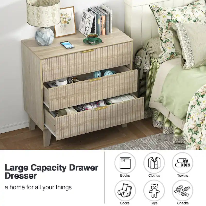 Anmytek Modern 3-Drawer Dresser Wood Chest of Drawers Storage Cabinet for Bedroom