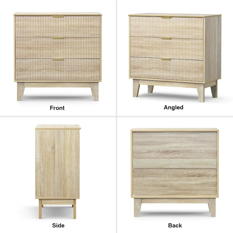 Anmytek Modern 3-Drawer Dresser Wood Chest of Drawers Storage Cabinet for Bedroom