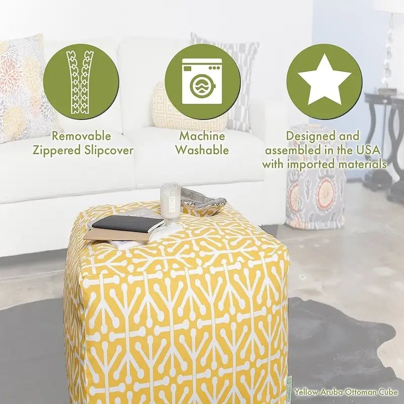 Indoor Ottoman Pouf Cube with Soft Upholstery & Versatile Living Room Design