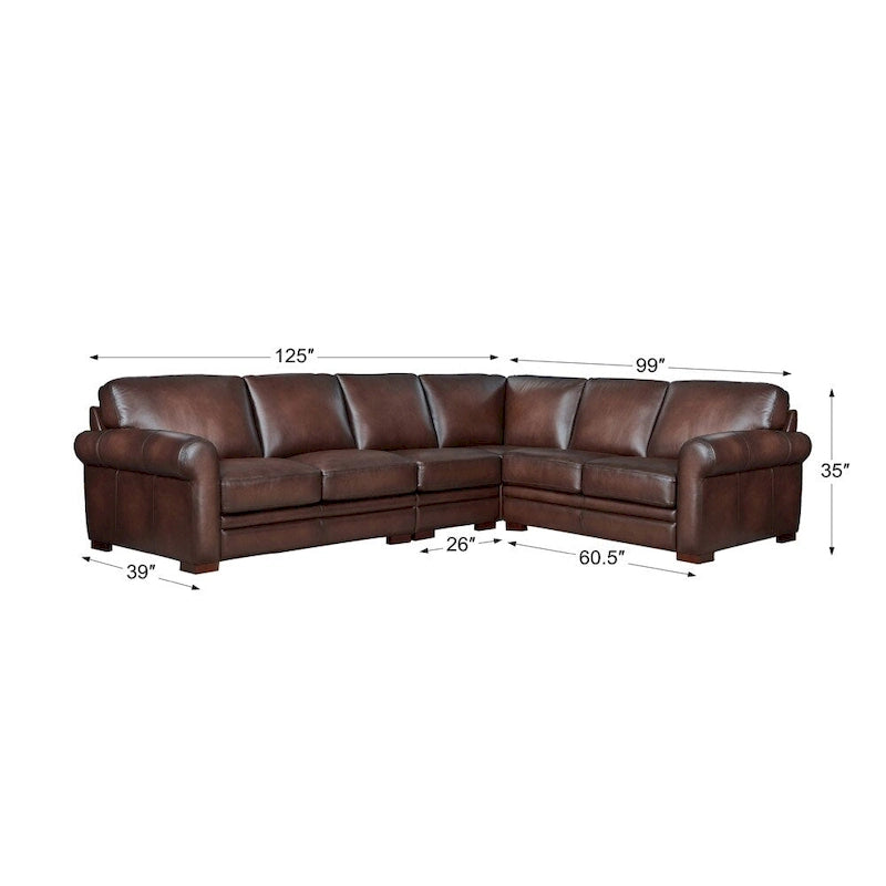 Hydeline Brookfield Top Grain Leather L-Shape Sectional With Feather, Memory Foam and Springs