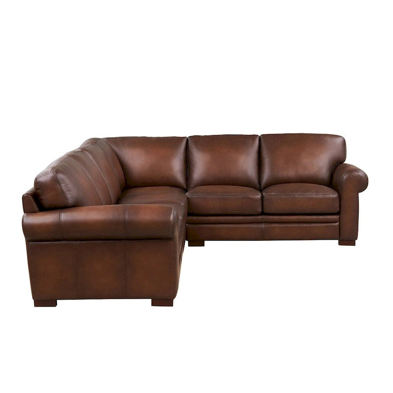 Hydeline Brookfield Top Grain Leather L-Shape Sectional With Feather, Memory Foam and Springs