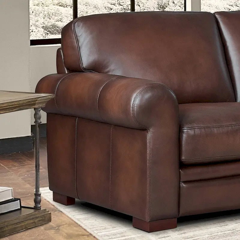 Hydeline Brookfield Top Grain Leather L-Shape Sectional With Feather, Memory Foam and Springs