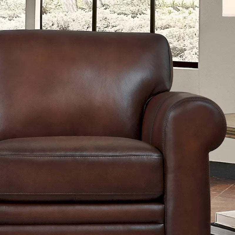 Hydeline Brookfield Top Grain Leather L-Shape Sectional With Feather, Memory Foam and Springs