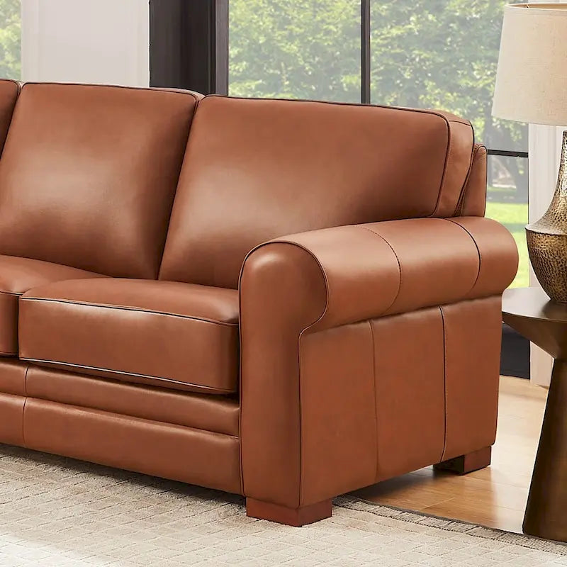 Hydeline Brookfield Top Grain Leather L-Shape Sectional With Feather, Memory Foam and Springs