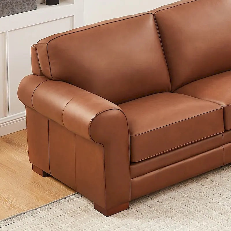 Hydeline Brookfield Top Grain Leather L-Shape Sectional With Feather, Memory Foam and Springs