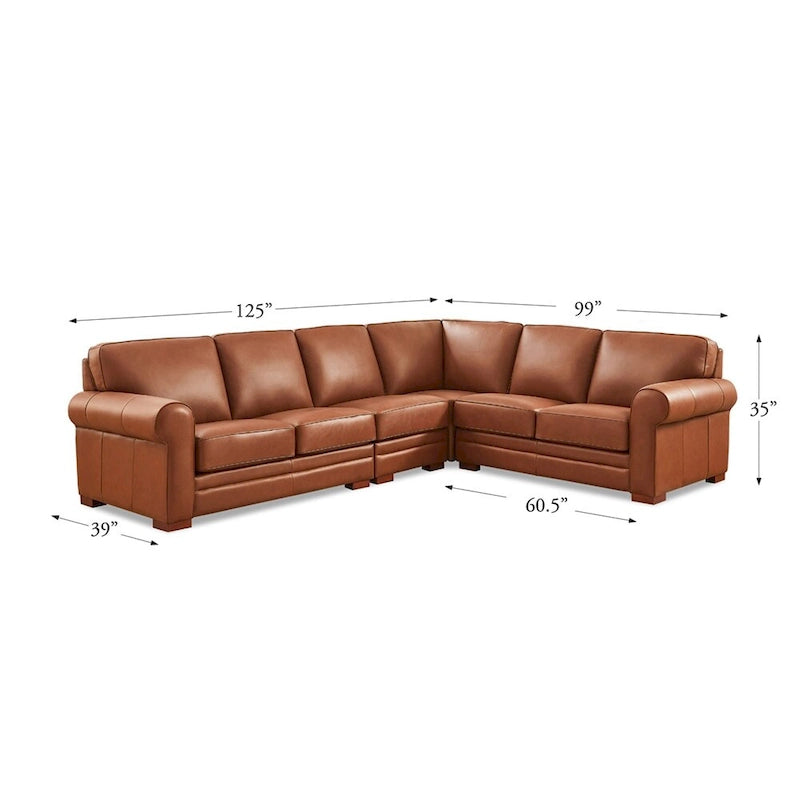 Hydeline Brookfield Top Grain Leather L-Shape Sectional With Feather, Memory Foam and Springs