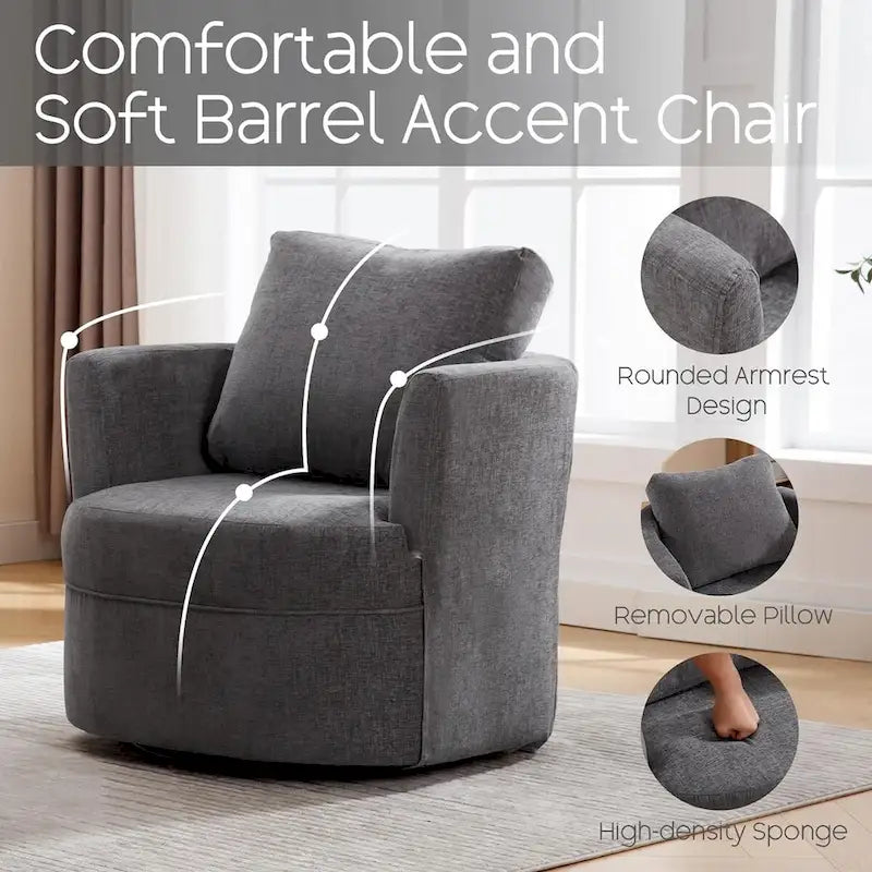 HOMYKA Swivel Accent Barrel Chair Round Arm Chair with Pillow